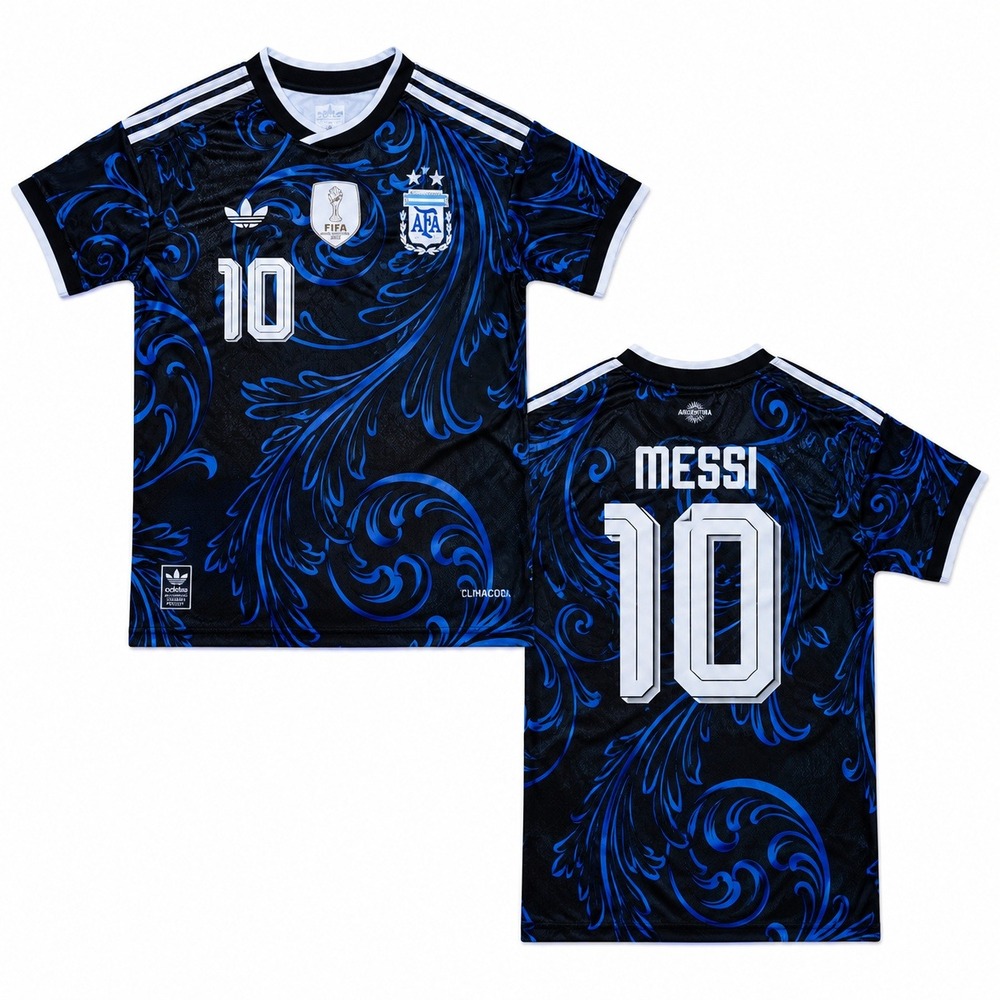 Adidas Argentina Messi 10 Soccer Jersey Black Blue Floral Baroque Size Large